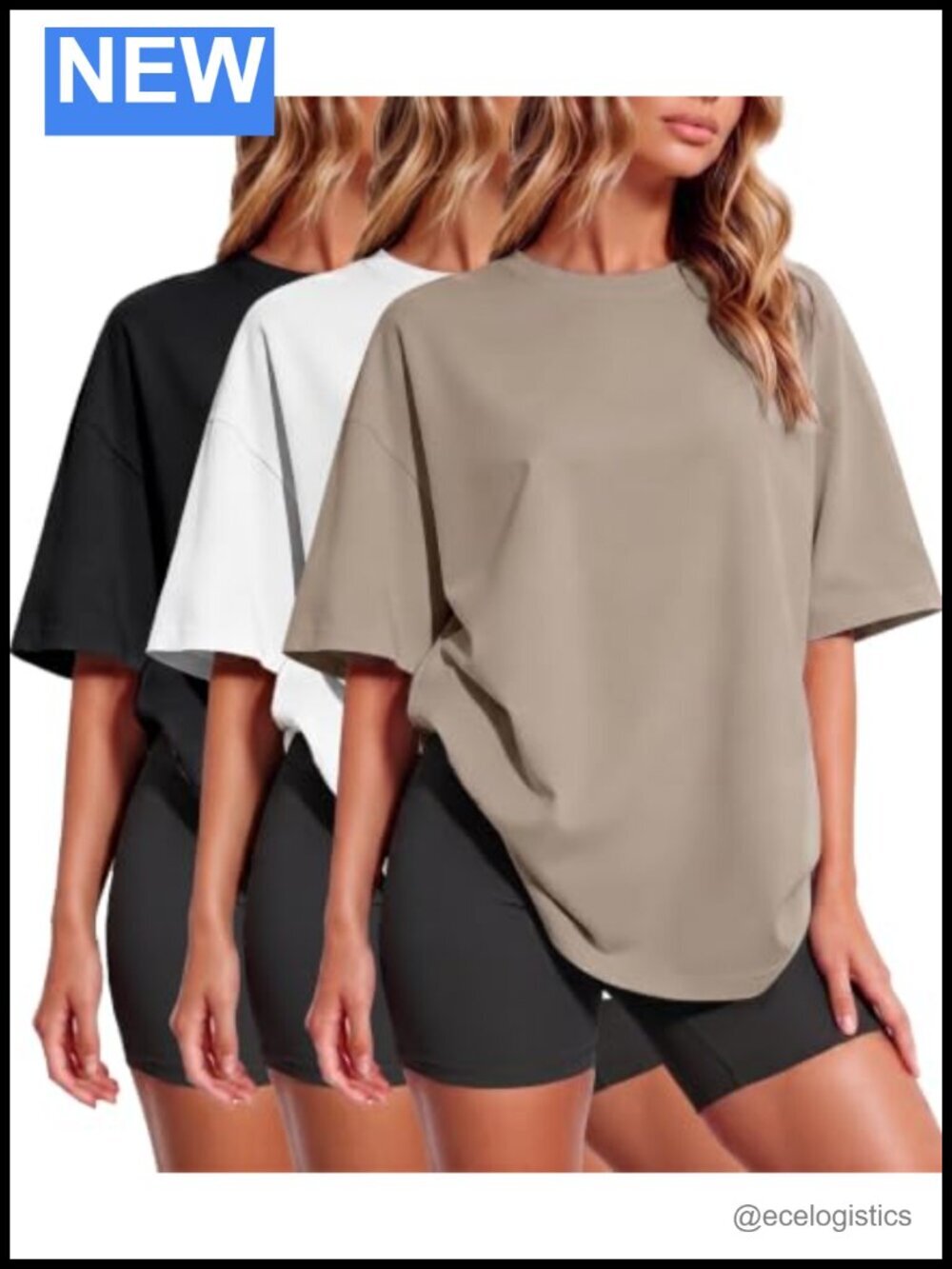 3 Pack Oversized T-Shirts for Women, Baggy Loose Fit Tees with Drop Shoulder